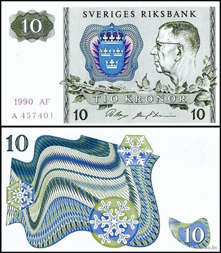 Швеция 10 крон образца 1990 года UNC p52e серия АС
