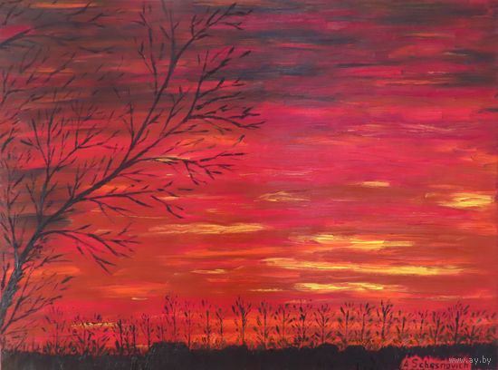 Картина "Зімовы вечар у Верхлесе (Снежань)" холст на подрамнике, 60х80х1,8, масло, 2026г, автор А.Счаснович, старт с 1 рубля, без МЦ