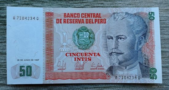 Werty71 Перу 50 инти 1987 UNC Банкнота