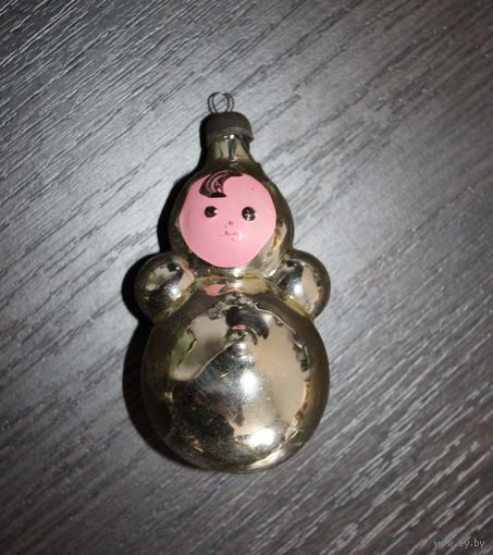 Новогодняя елочная игрушка, из СССР "Матрешка", тонкое стекло.