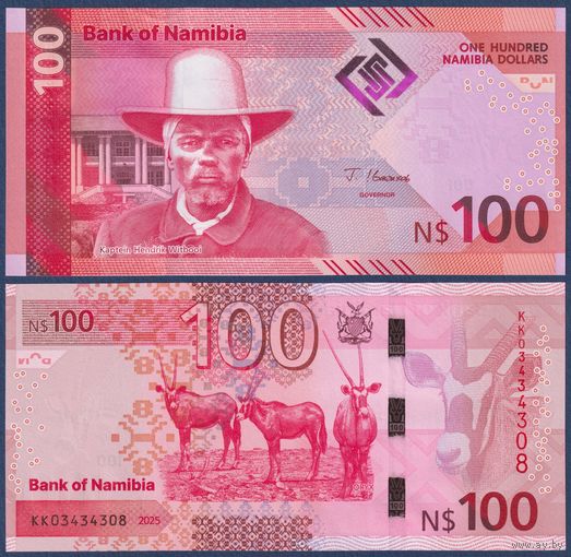 Намибия, 100 долларов 2025 г., P-W23 (KK, вождь Хендрик Витбой, антилопа орикс), UNC