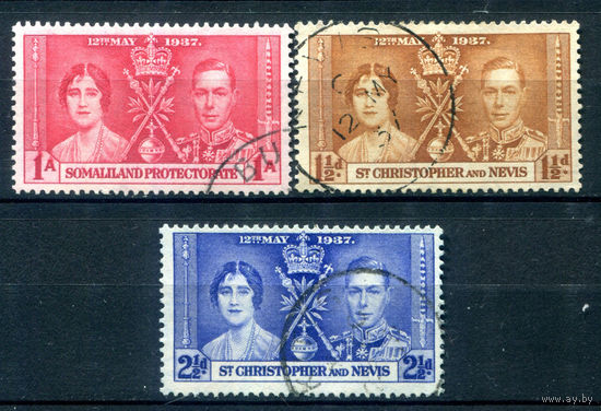 Британские колонии - Сент-Кристофер и Невис - 1937 - коронация короля Георга VI и королевы Елизаветы - 3 марки - полная серия, гашёные [Mi 69-71]. #2-Bc-56-A-1
