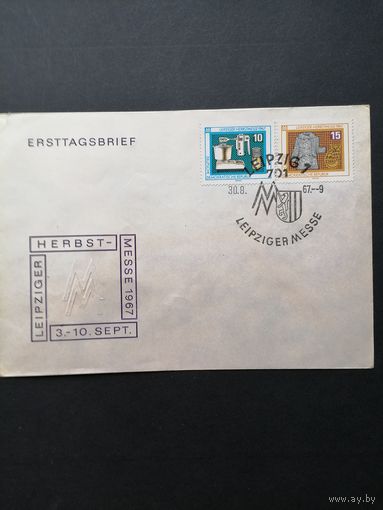 ГДР 1967 КПД с полной серией марок "Осенняя торговая ярмарка в Лейпциге" (спецгашение) Mi.1306-1307 каталог 1.20 евро
