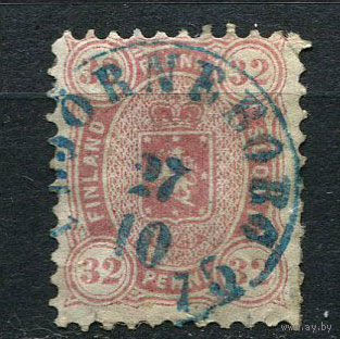 Великое княжество Финляндское (Российская Империя) - 1875/1882 - Герб с короной 32Р (перф. 11) (есть надрыв)- [Mi.18Ax] - 1 марка. Гашеная.  (Лот 50AA)
