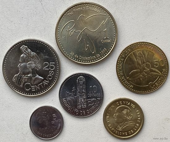 Гватемала 1, 5, 10, 25, 50 сентаво, 1 кетсаль 1982 - 2012 гг. Набор