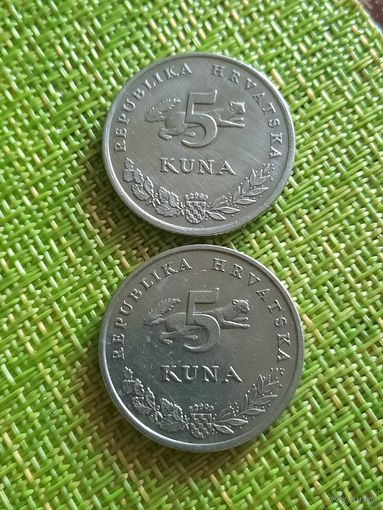 Хорватия 5 куна 1994 г ( на Латыни , чем отличается от нечётного года , пореже