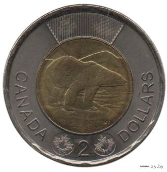 Конфедерация Канада. 2 доллара 2023. UNC. Памяти Королевы Елизаветы II 1952-2022. Фауна. Белый медведь.