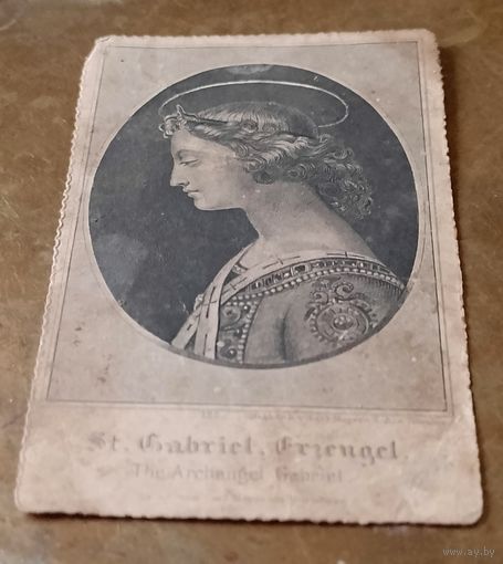 Икона гравюра оригинал  Св. Архангел Гавриил изд. Carl Mauer in Nurnberg шкаплерный образок 19 век