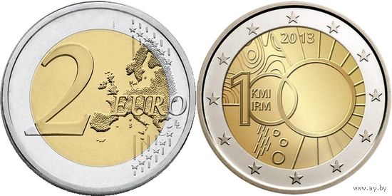 2 евро 2013 Бельгия 100-летие Королевского метеорологического института Бельгии UNC из ролла