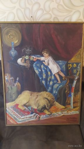Картина ,маленький вор.холст.худ.Фусинович.1959 г