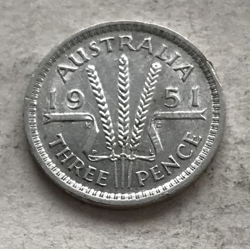 Австралия 3 пенса 1951 (отметка PL - Лондон) Георг VI - серебро 0,500