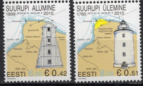 Эстония 2010. Маяки Суурупи. Карта. 2 марки (422)