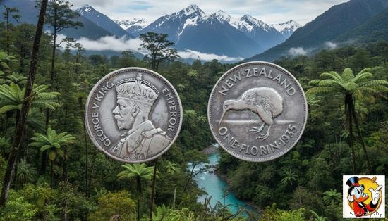 Новая Зеландия 1 флорин 1935 года. Георгий V. Сторгуй за свою цену, предложи обмен!