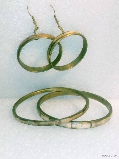 Браслеты и серьги латунь бамбук комплект