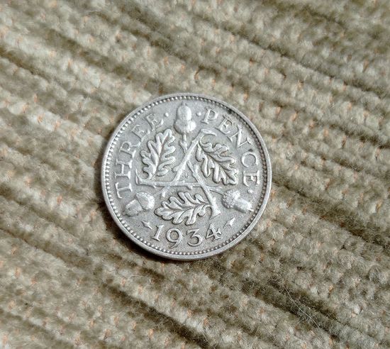 Werty71 Великобритания 3 пенса 1934 Георг 5 серебро