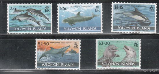Соломоновы острова -1994 (Мих.846-850) , ** , Морская фауна,Дельфины(полная серия)
