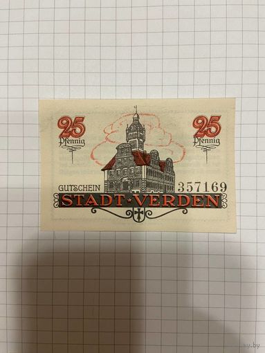 Нотгельд 25 пфеннигов. Германия. Веймарская республика Верден-0201