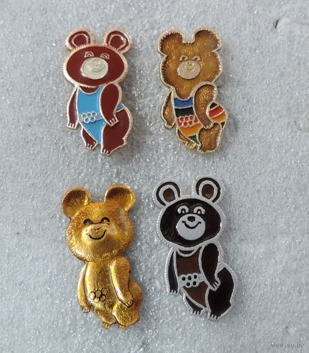 Значки "Олимпиада 1980. Мишка" - 4 шт. Алюминий.