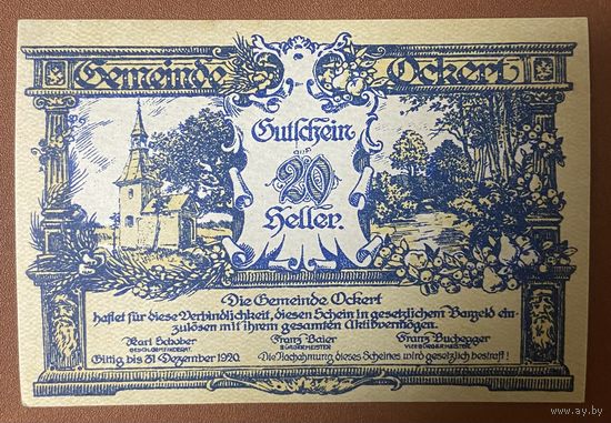 Нотгельд Австрия Окерт , 20 геллеров 1920 год