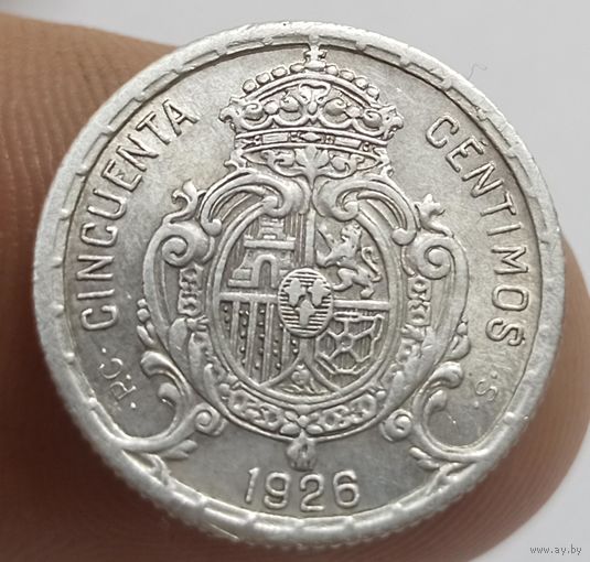 Испания 50 сантимо 1926 ,Альфонсо 13, серебро