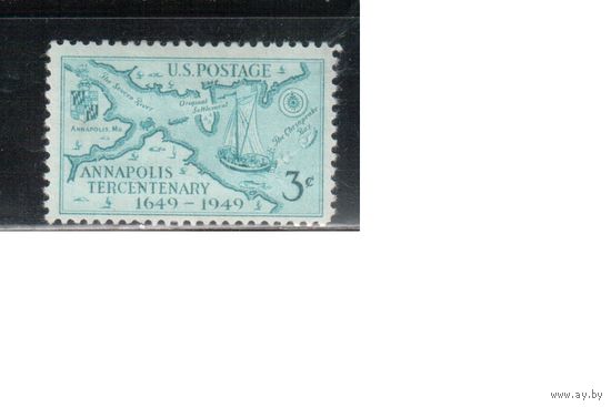 США-1949, (Мих.598),  *   , г. Аннаполис, Карта,  (одиночка)