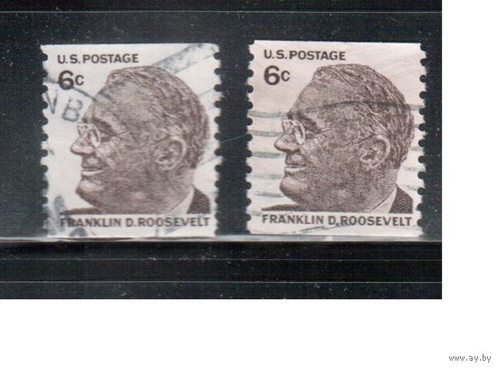 США-1968, (Мих.945 х+у) , гаш. , Стандарт, Личности,Рузвельт (одиночка),2 типа бумаги