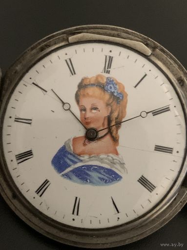 Редкие французские серебряные часы- ручная роспись.XIX век.