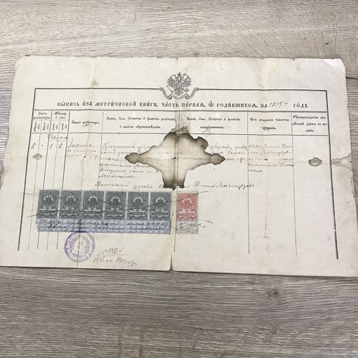 Метрическая выпись.1917г.