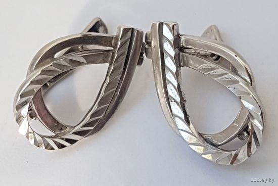 Серьги серебро,  клеймо завода и проба, Капельки, размер 1,7 см на 1,2 см, вес 3,4 гр