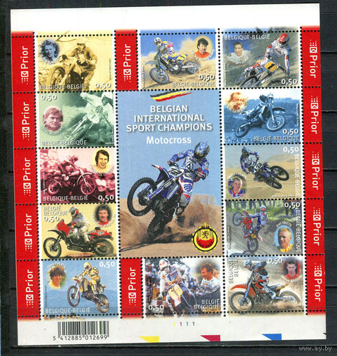 Бельгия - 2004 - Чемпионы мира по мотокроссу в Бельгии - малый лист - [Mi. 3383-3394Zd] - полная серия - 12 марок. MNH.  (Лот 30JR)-T3P37
