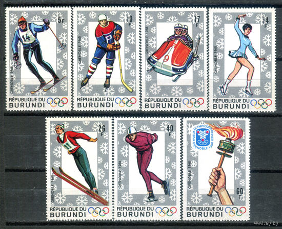 Бурунди - 1968г. - Зимние Олимпийские игры - 7 марок - полная серия, MNH с отпечатками на клее [Mi 386 A - 392 A]. #3-Bu-Z-1-23
