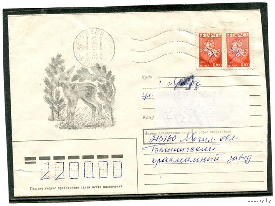 Беларусь. Конверт п.п. Фауна. Штемпель Белыничи. 1993