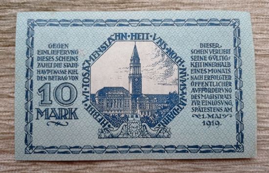 Werty71 Германия 10 марок 1919 UNC банкнота  Киль