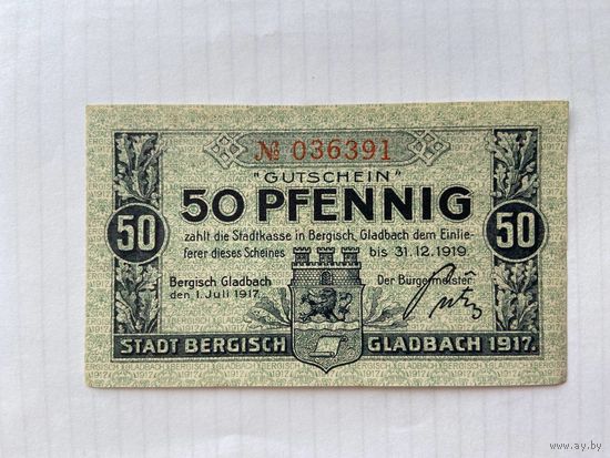 Нотгельд 50 пфеннигов. Бергиш. Веймарская республика - 04