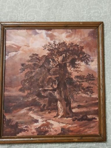 Картина    "Пейзаж со столетним дубом".  Холст, масло