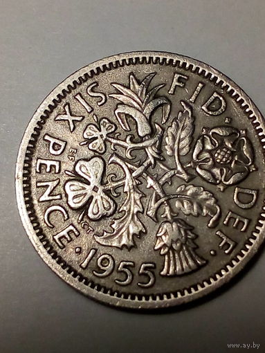 6 пенсов Великобритания 1955 год