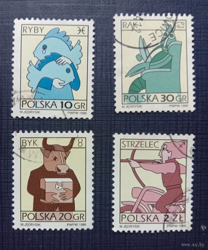 Марки Польша 1996 Знаки Зодиака Художник М.Ядрусик
