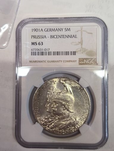 5 марок 1901 династия - ms 63 NGC штемпельный блеск