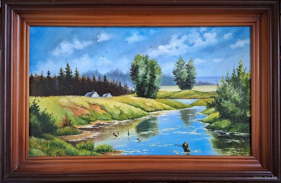 Картина в раме масло пейзаж холст 60х40