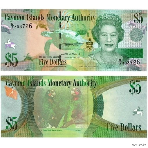 Каймановы острова 5 долларов образца 2018 года UNC p39 серия D/3