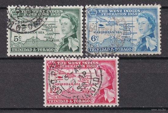 35.BrKS. Великобритания. Колонии. Тринидад и Тобаго. Создание Британской Вест- Индийской федерации.  1958 г. Полная серия. Mi.##169-171.