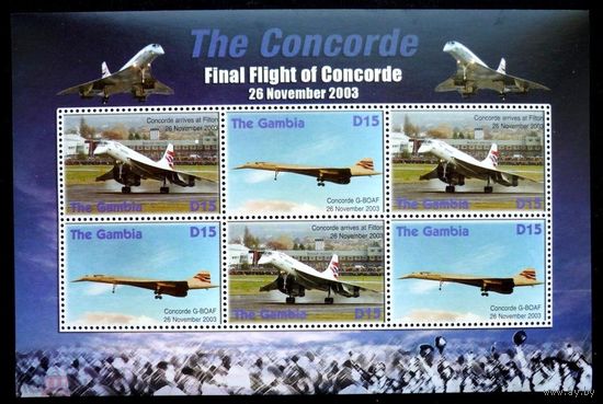 Гамбия 2003, Самолёты, КОНКОРД, Воздушный ТРАНСПОРТ, АВИАЦИЯ, блок, MNH.