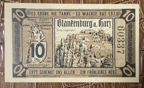 Нотгельд 10 пфеннигов 1920 год. Бланкенбурга-на-Гарце. Веймарская республика