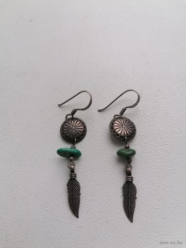 Серьги, серебро, Бирюза, Америка?