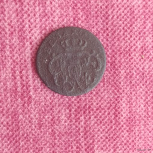 Медная монета: Коронный шеляг (солид) Августа III (1753–1755)  является редким (по косвенным признакам) представителем медных солидов  XVIII, находка, оригинал, не чищен