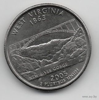 СОЕДИНЁННЫЕ ШТАТЫ АМЕРИКИ 1/4 ДОЛЛАРА 2005 P. ШТАТ ЗАПАДНАЯ ВИРГИНИЯ. МОСТ