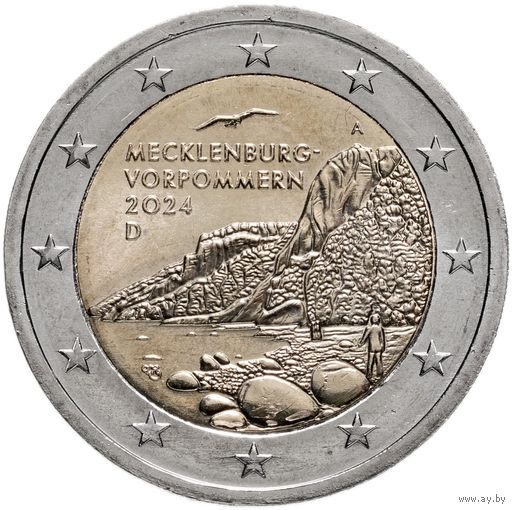 2 евро 2024 Германия Мекленбург-Передняя Померания дворы A G F D J UNC из ролла на выбор
