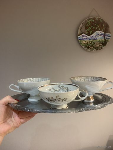 Винтажные чайные чашки, костяной фарфор (Бавария)