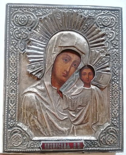 Икона Божией Матери Казанская, оклад Серебро 84 пробы, финифть! Красота!
