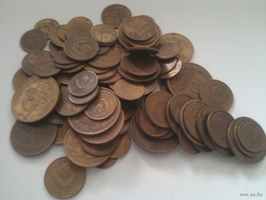 Монеты СССР (1,2,3,5 копеек, разные года). 95 штук
